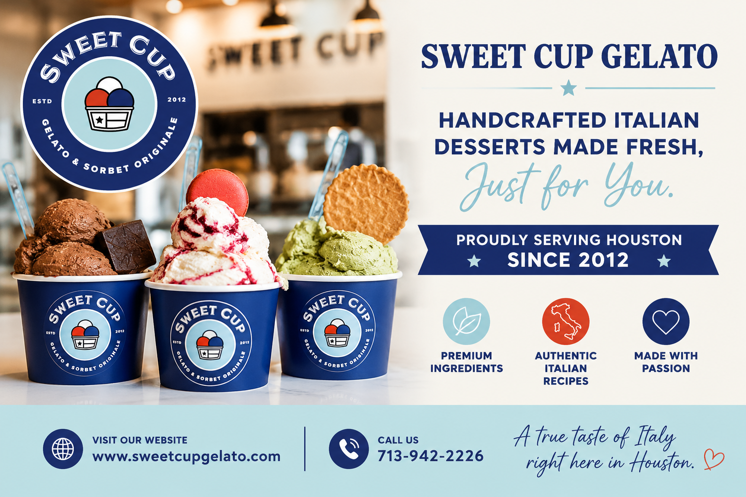 Sweet Cup Gelato Continues Delivering Authentic Italian Gelato to Houston Dessert Enthusiasts